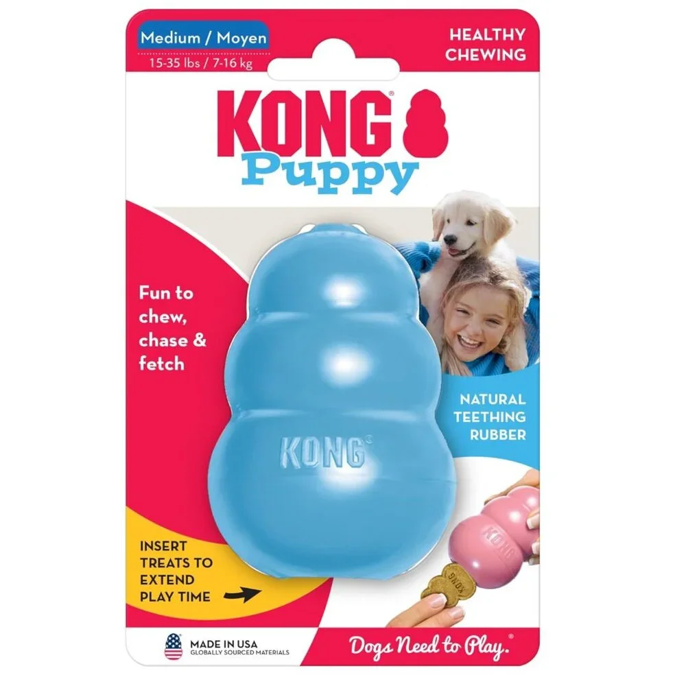 NWT Blue Medium Puppy Kong for Treats & Rubber for Teething Chew Toy Chase Fetch
